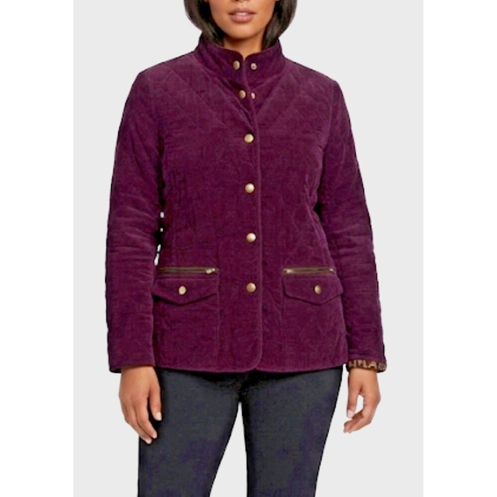 Charter Club Petite Corduroy Blazer Jacket Burgundy Y2K Old Money Leopard Print